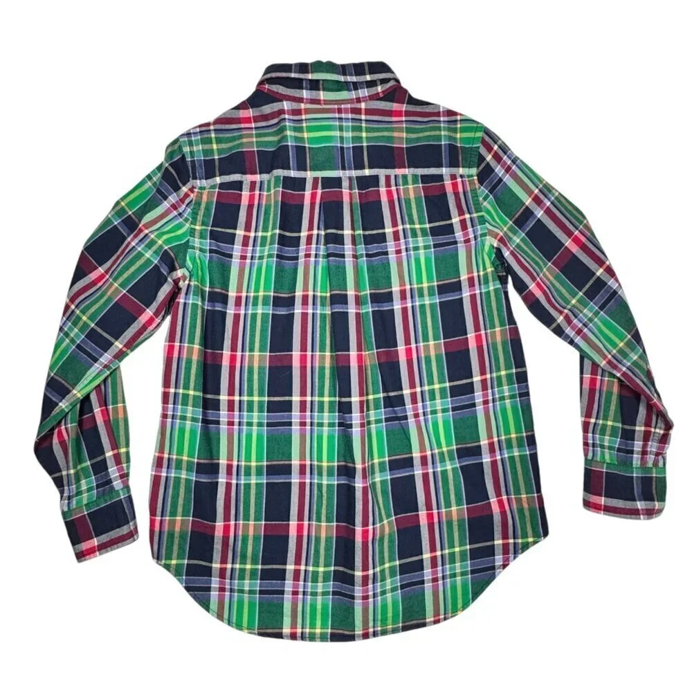 Ralph Lauren Boys Plaid Shirt Sz. M 10-12 Green Button Down 100% Cotton Pony